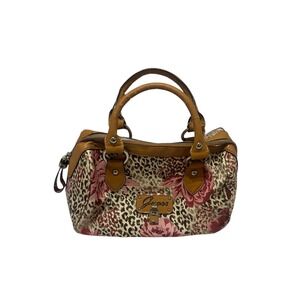 Vintage Guess Brown Leopard Floral Print Satchel Handbag Purse